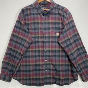 Carhartt Relaxed Fit Plaid Flannel Shirt Men's 2XL Button Up Long‎ Sleeve